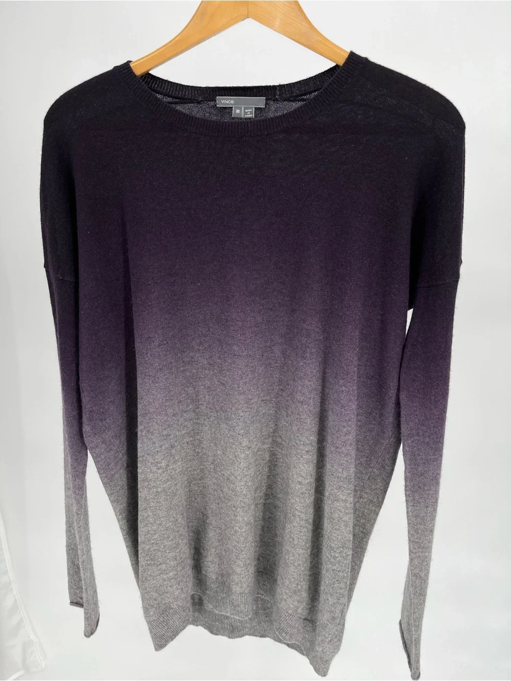 Vince Cashmere Wool Ombre Sweater Size M Gray Deep Purple Lightweight Knit